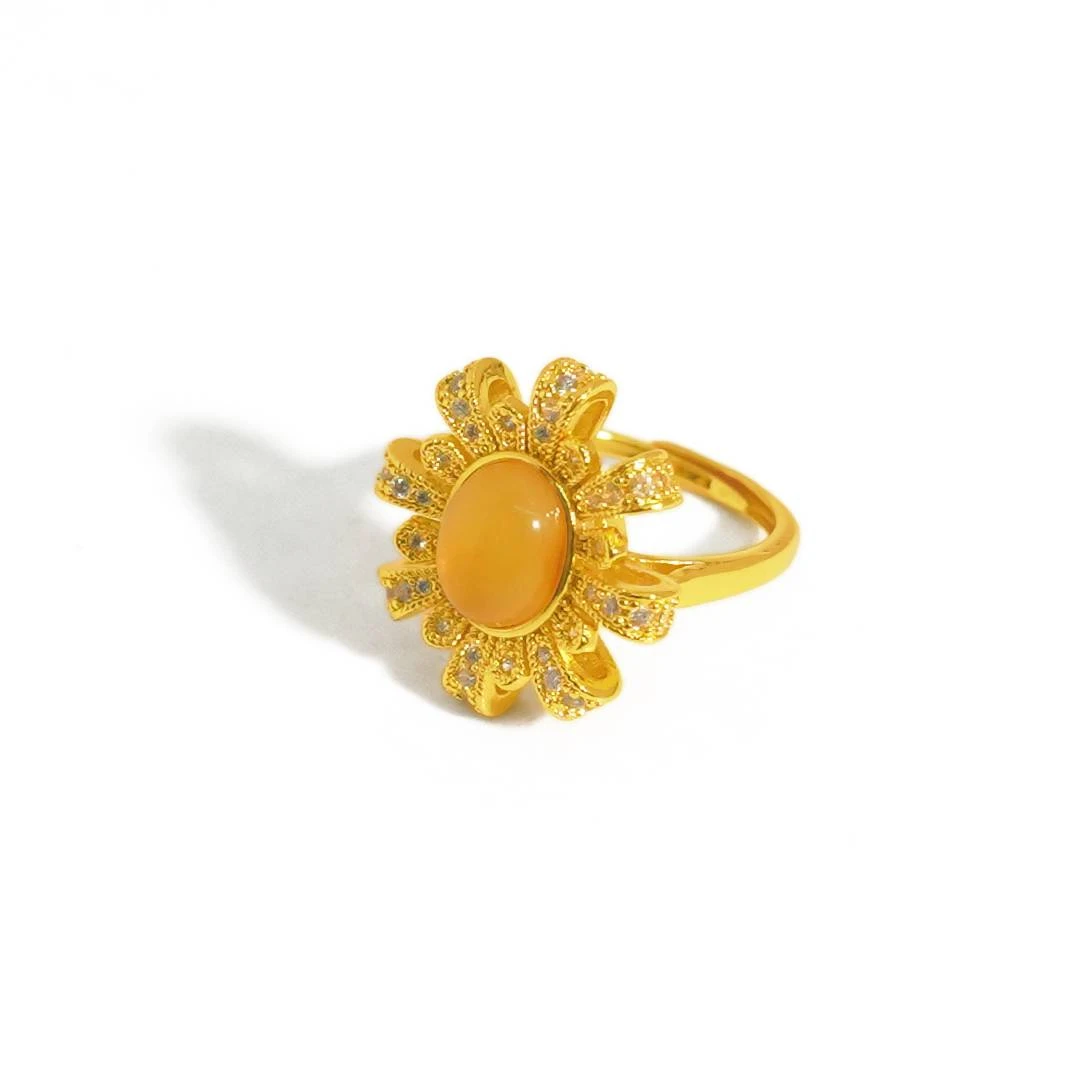 【敏姐甄选】匠心工艺精美蜜蜡向日葵合金镶嵌戒指【ZJZ73】