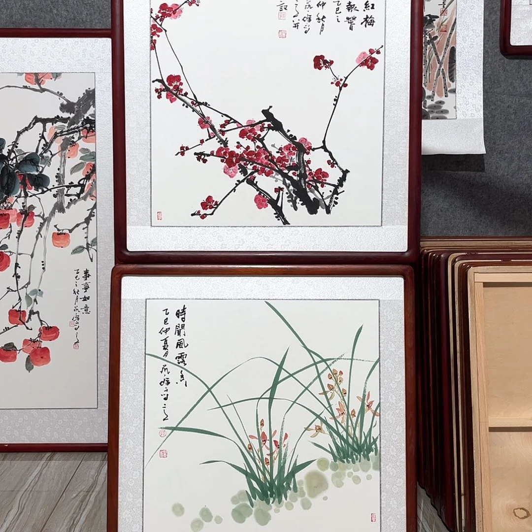 国画书画作品带框63×63