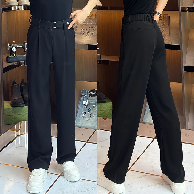 2025春夏新款免烫垂感休闲西裤纽扣腰带单褶宽松薄款显瘦长裤男