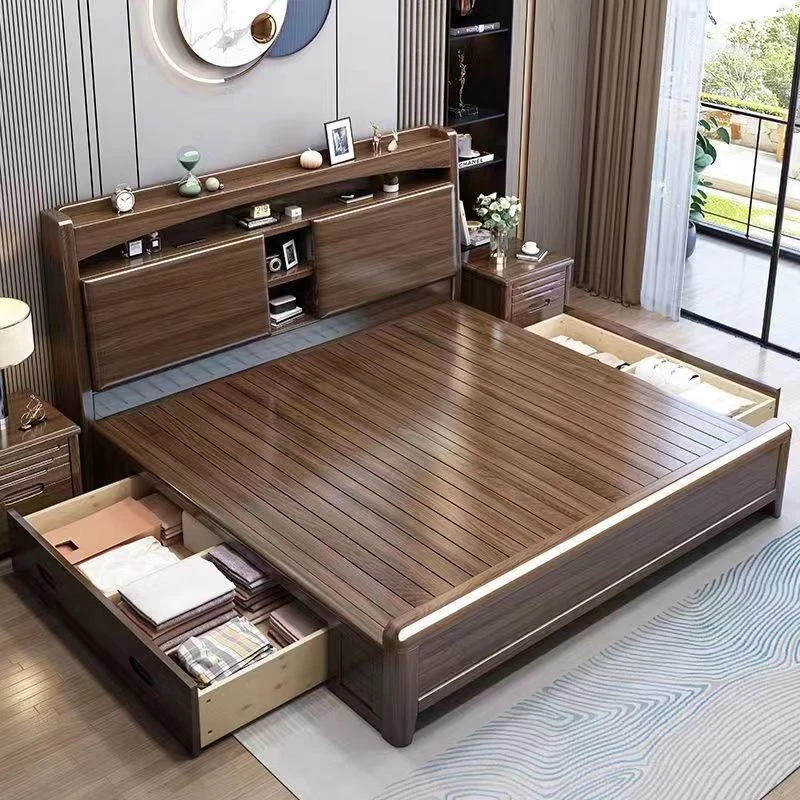 2024年新款金丝檀木全实木床双人床单人床现代简约储物床主卧大床