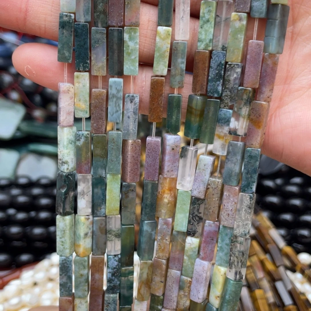 玛瑙/玉髓未镶嵌珠宝半成品水草玛瑙方管1条4*13