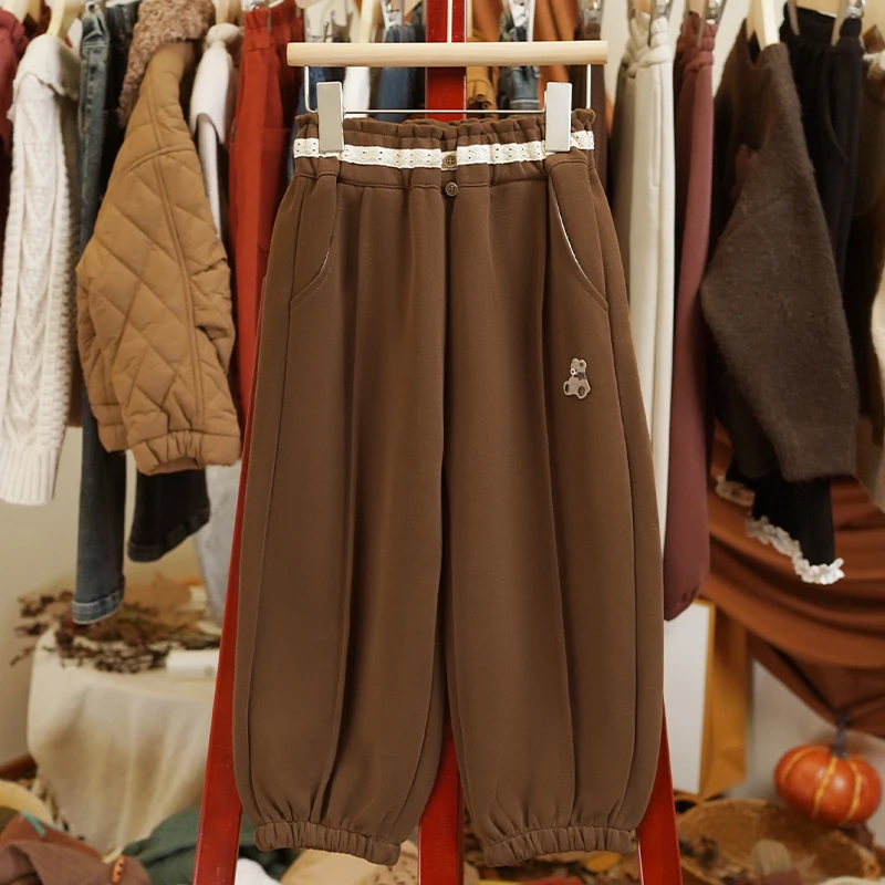 【提拉米苏】韩系复古秋冬女童纯色宽松束脚卫裤长裤-LQ356