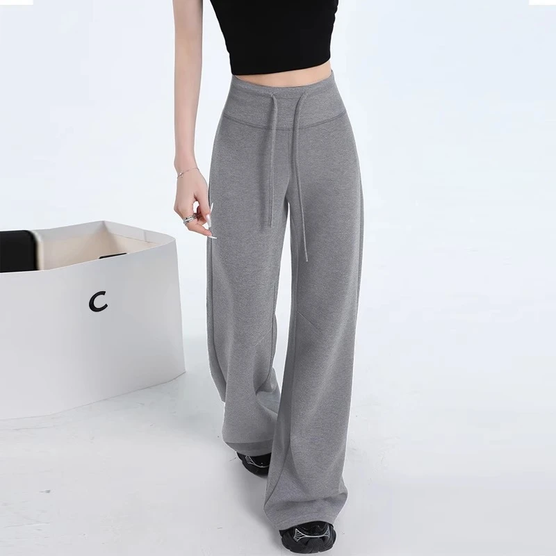 窄版直筒运动卫裤子女春夏薄2025新款高腰宽松垂感灰色显瘦阔腿裤