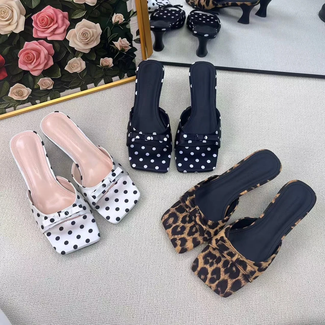 《港风气质》茵维伊曼女鞋2025夏季新款方头蝴蝶结气质高跟凉拖鞋