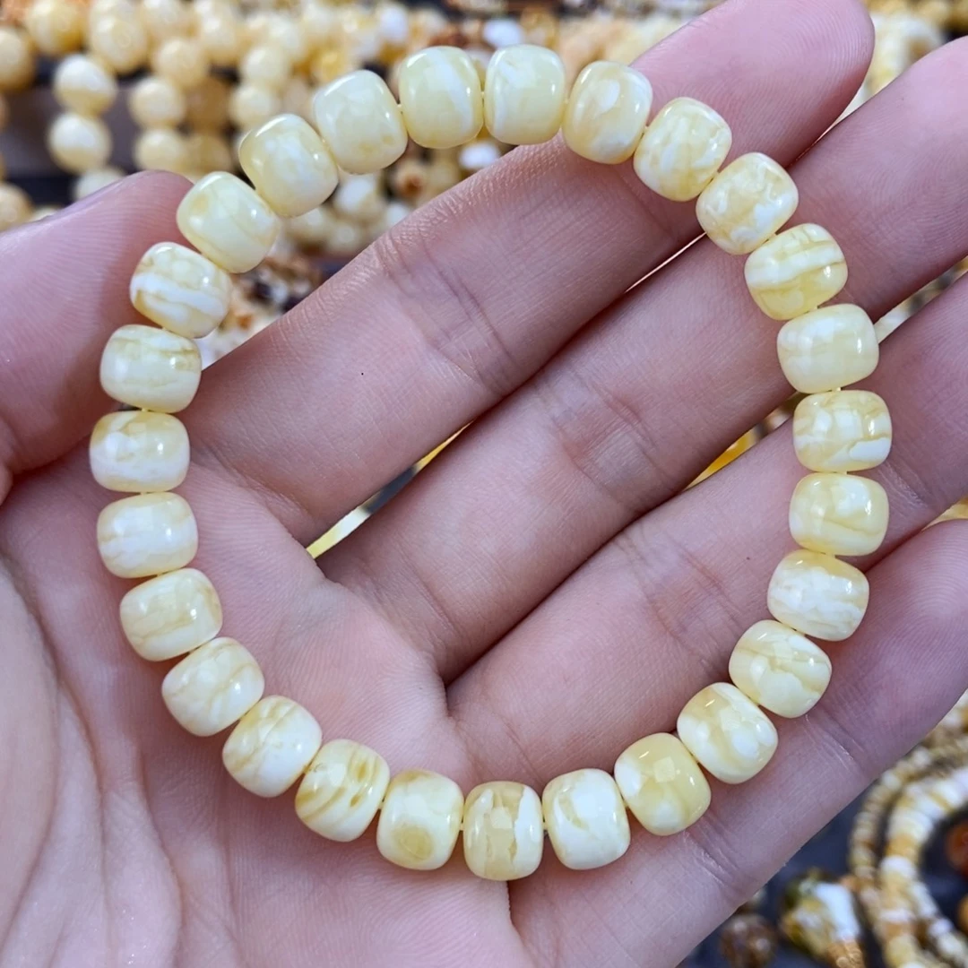 手链琥珀未镶嵌8+mm尺寸瓷白虎皮纹手串