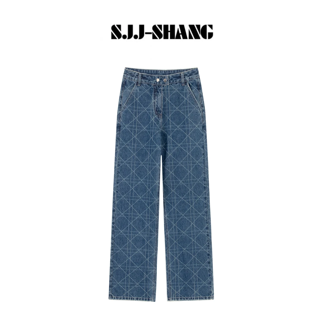 SJJ-SHANG【菱格蓝牛】25ss新品满分棉重工修身牛仔裤子q134541p