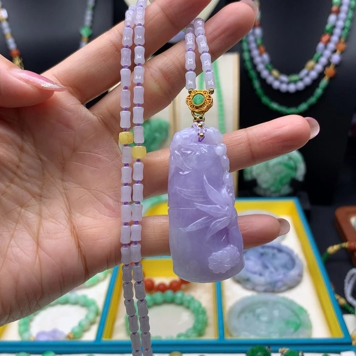 颈饰未镶嵌翡翠紫翡竹节