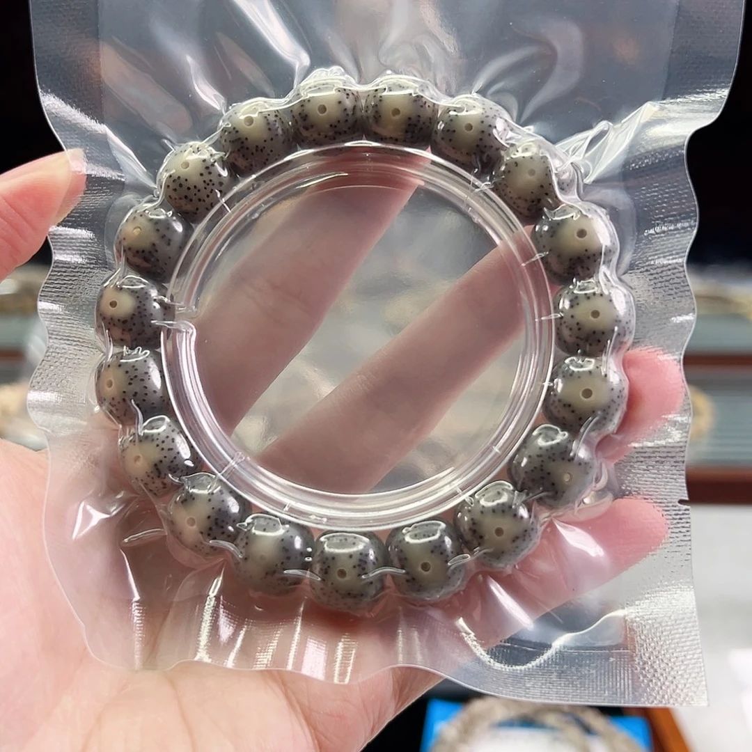 手串星月菩提Fqh13*12石玉料 奶奶灰 大眼睛