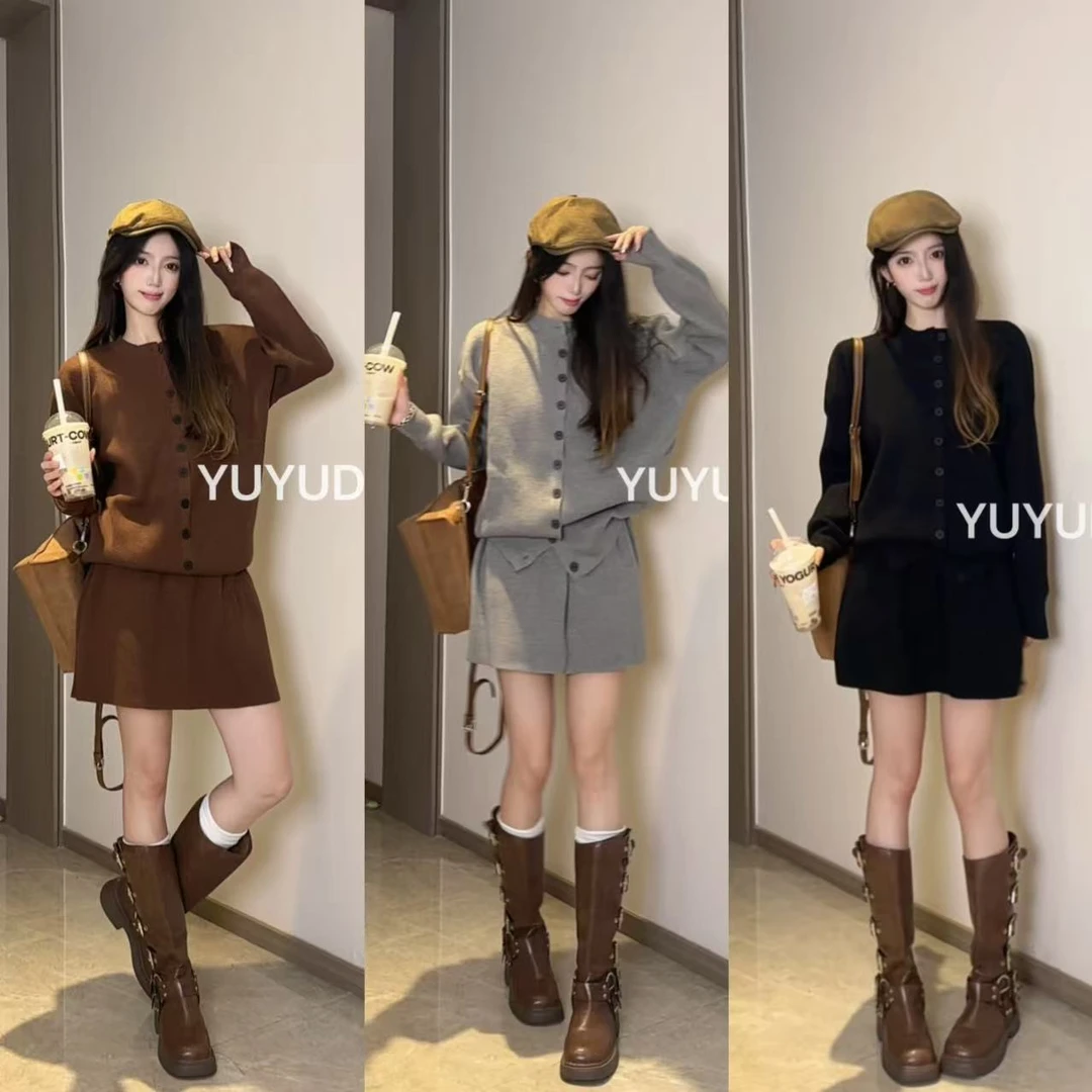 【早秋尝鲜价+运费险】高级感毛衣开衫女套装松腰针织裙子秋冬新款