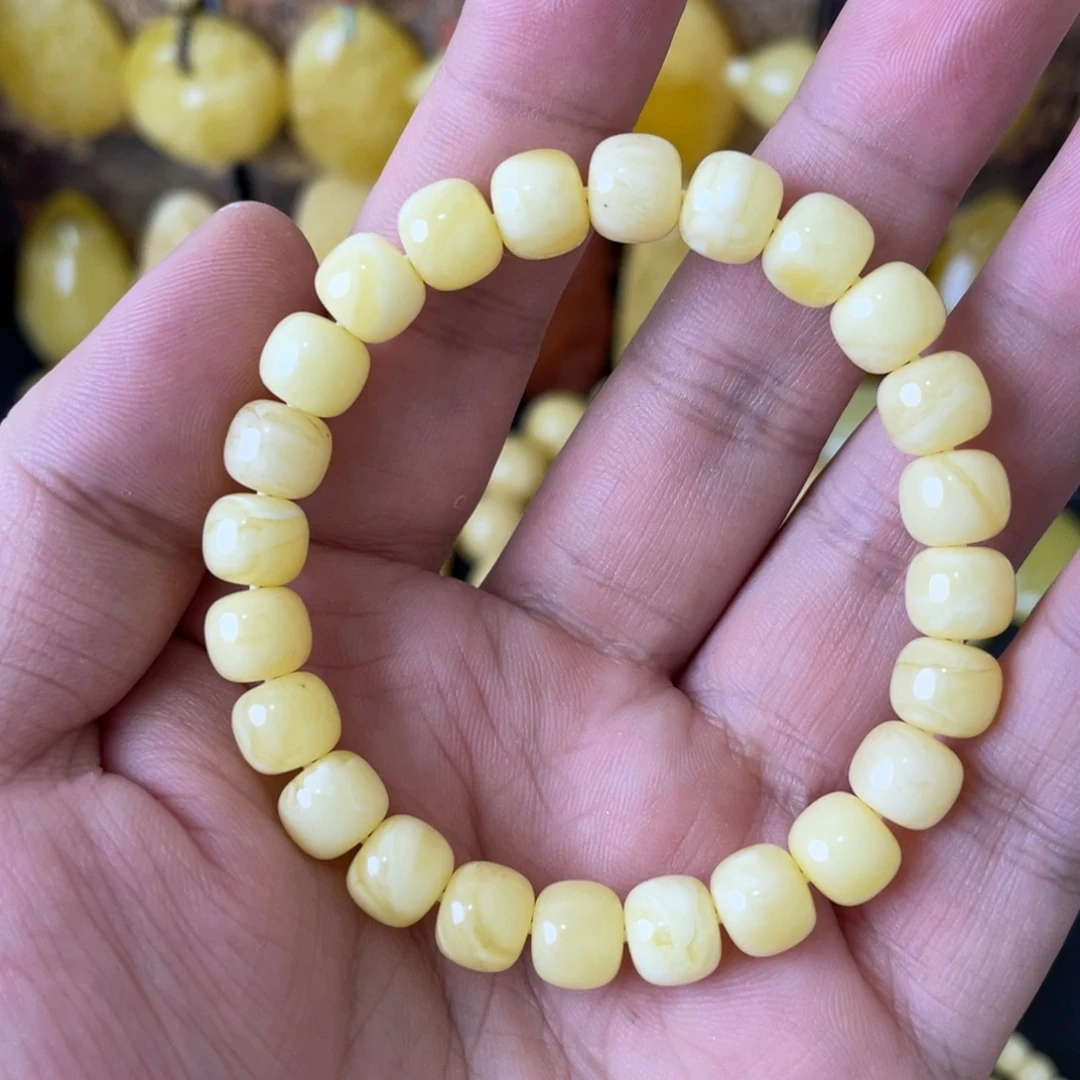 琥珀未镶嵌手串8+俄料浓蜡白花精工老型手串（微瑕）