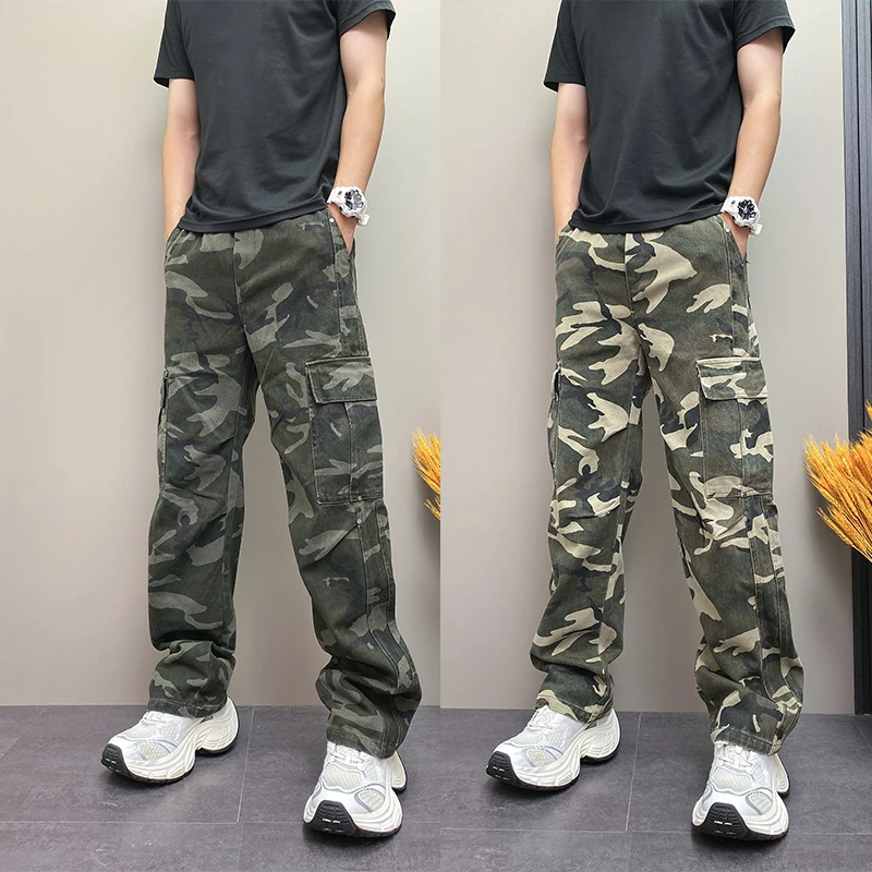 2025年春夏季潮牌韩版痞帅DOEA水洗迷彩工装百搭高街ins牛仔裤男