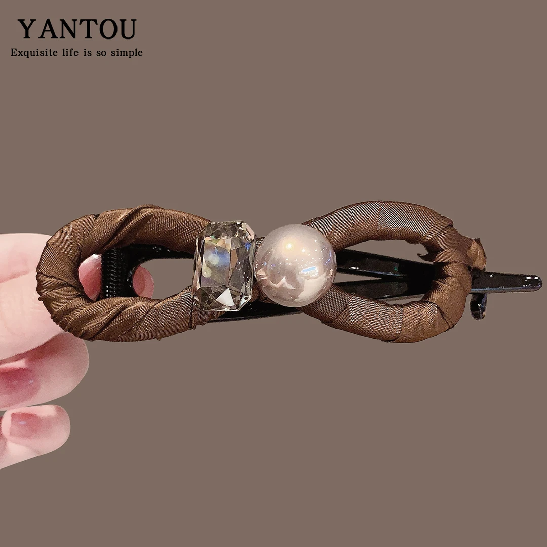 法式小众百搭珍珠缠布发夹女后脑勺2025新款高端一字扭扭夹子头饰