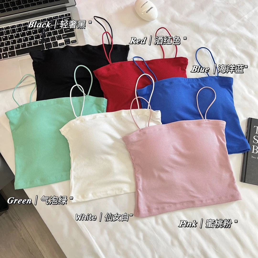 多巴胺穿搭裹胸上衣女夏季美式辣妹短款细肩带内搭外穿吊带背心