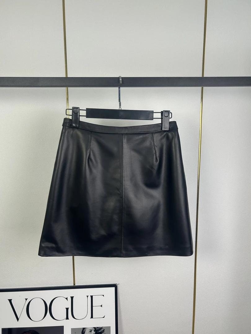 海宁真皮高腰气简约质百搭显瘦绵羊皮A字小皮裙