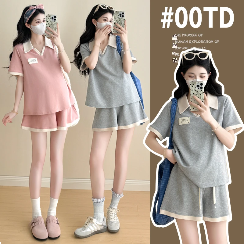 孕妇装夏装套装2025拼接假两件时尚宽松遮肚显瘦大码孕妇夏季套装