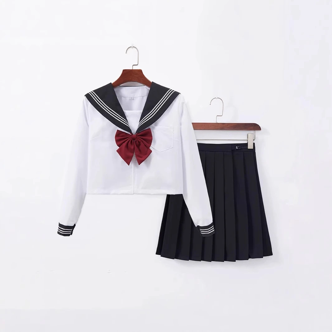 工厂代发包售后黑领白三本水手服jk制服校供感百褶裙jk裙正版套装