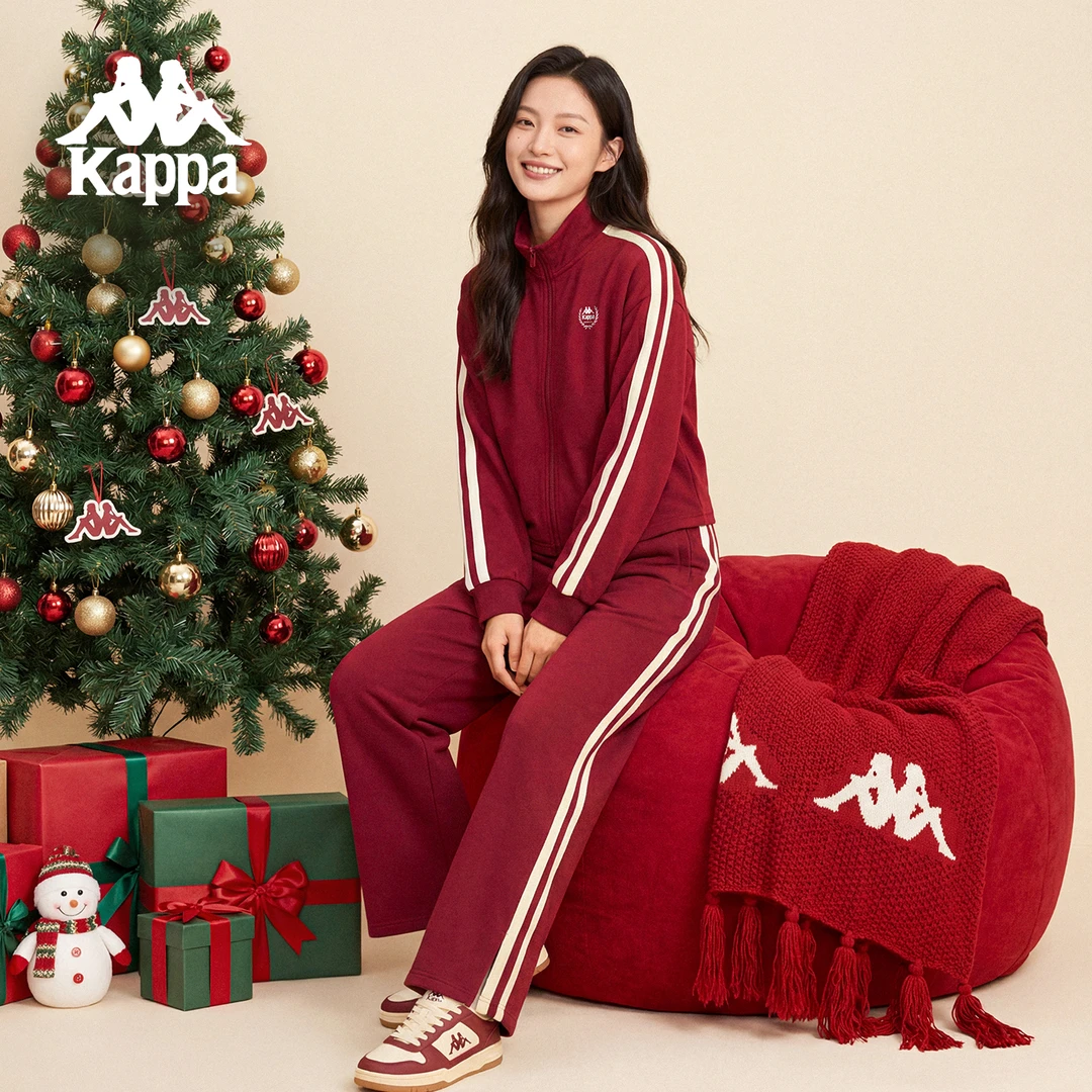 Kappa/卡帕圣诞款日常印花春秋季百搭短款女士时尚外套立领修身