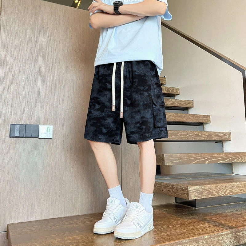 美式扎染迷彩工装短裤男夏季薄款透气休闲沙滩裤宽松大码运动中裤