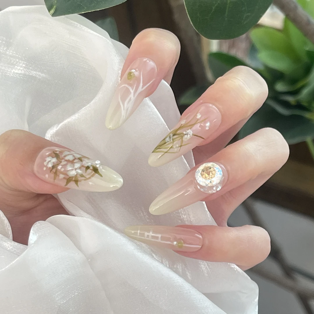 巴仑美【满庭芳】设计师款 山茶兰花女 可重复穿戴美甲 5A高碳锆石