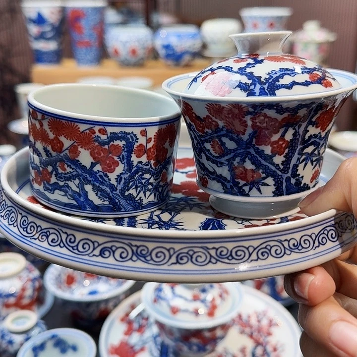 松竹梅三件套手绘原矿