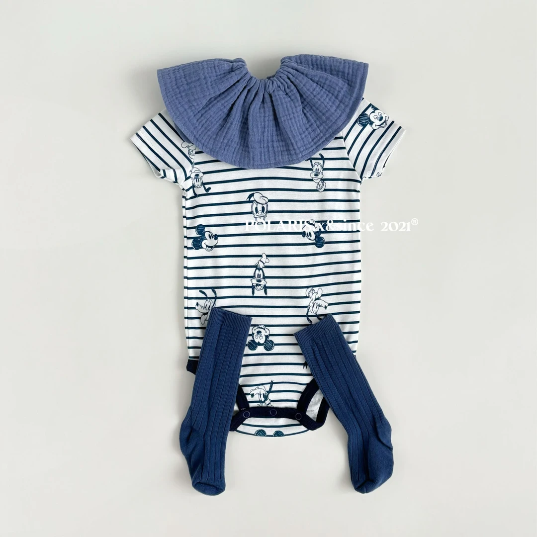 条纹米奇 | 夏季卡通可爱米奇婴儿男女宝包屁衣新生儿套头哈衣