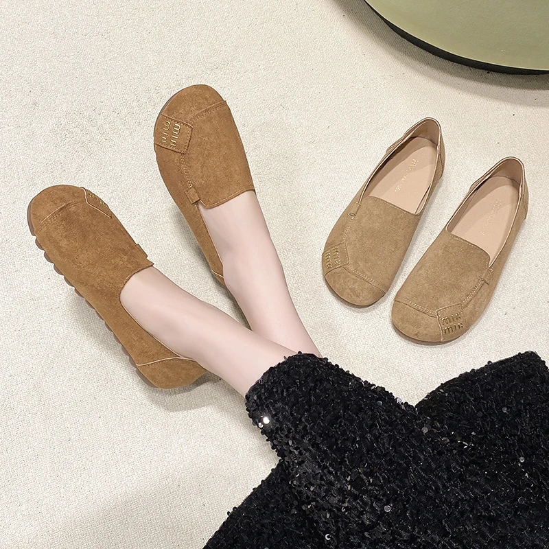 平底豆豆鞋2025新款磨砂防滑休闲防滑软底单鞋女一脚蹬妈妈工作鞋
