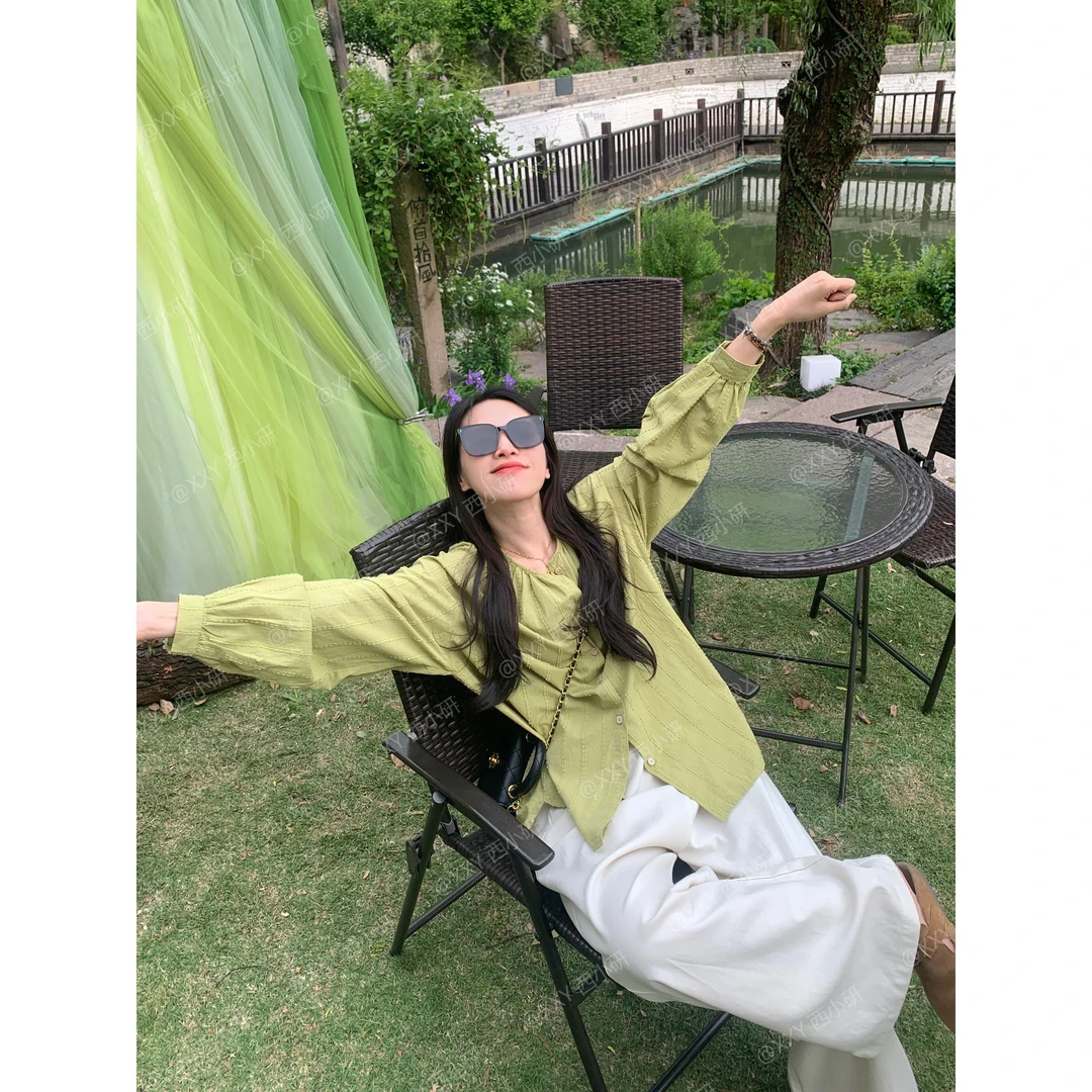 【绿衬衫】定制面料 竖条磨破肌理感 松弛慵懒Feel  全棉夏季衬衫