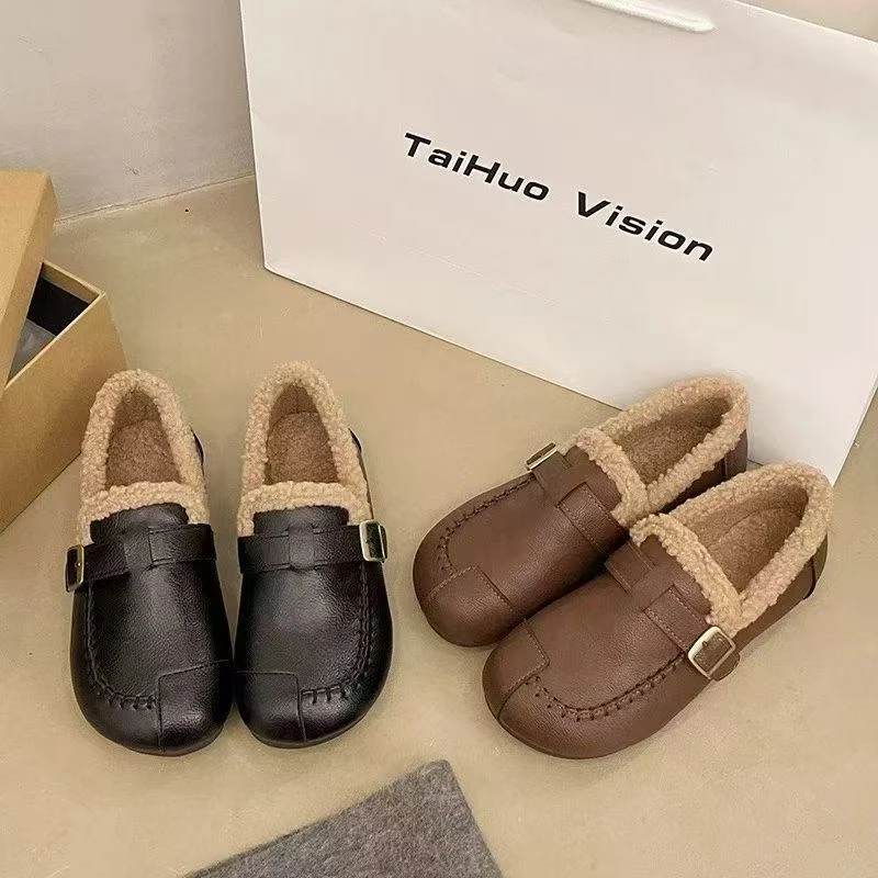 小施家时尚舒适软底加绒豆豆鞋2617