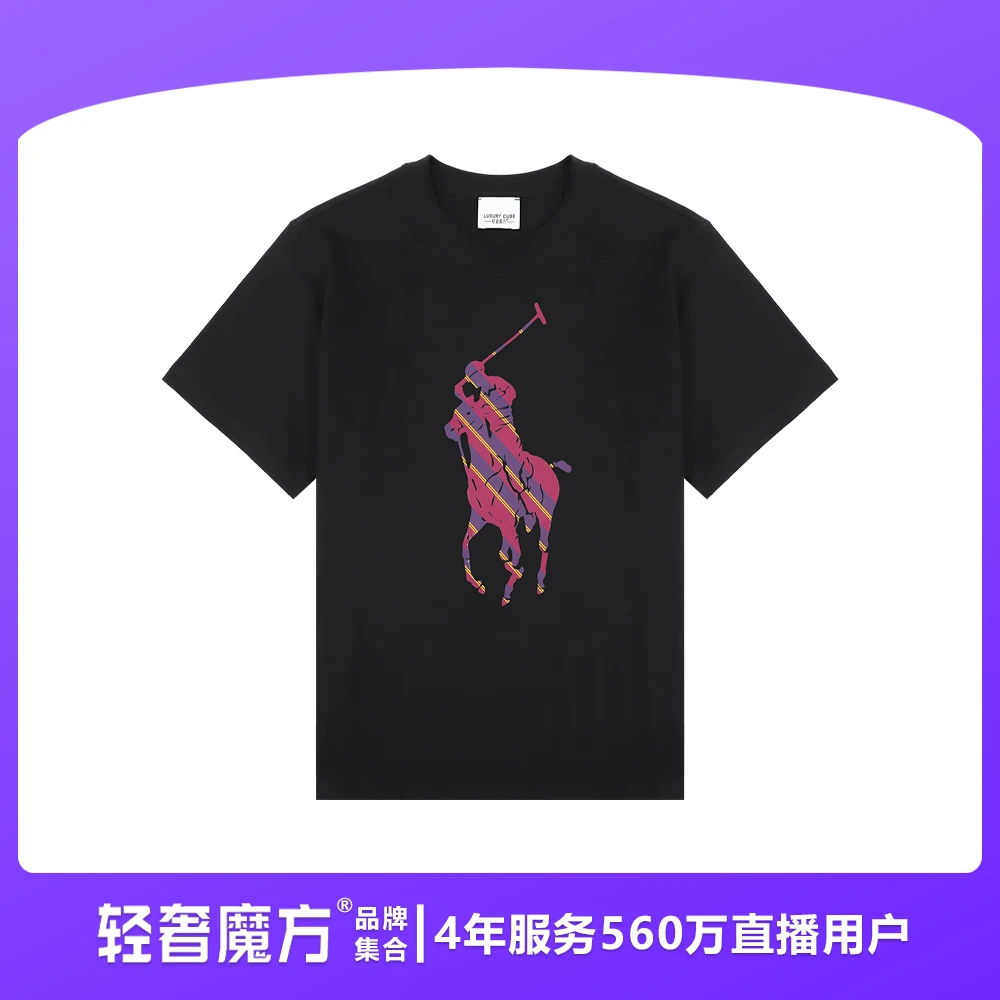 轻奢25夏季-新款黑色美式涂鸦印花短袖T恤情侣黑白圆领打底短袖