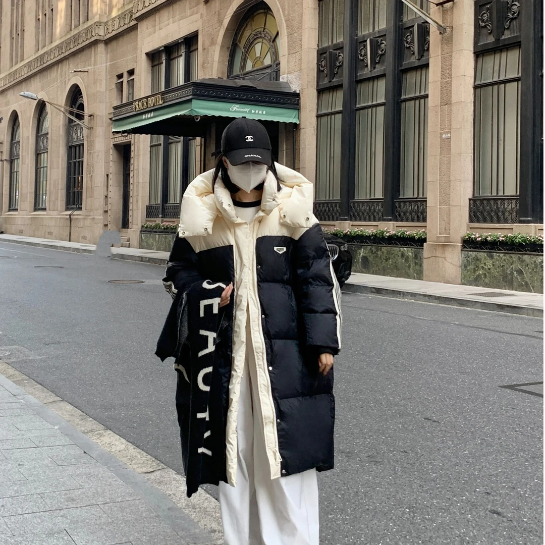 90鹅绒羽绒服拼接过膝长款加厚加大码保暖外套WK1