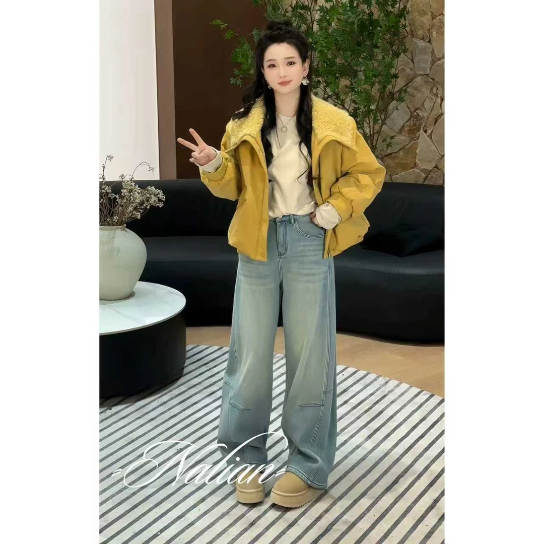 拿恋JGCFQ82689#【发财小皮袄】时尚大翻领加棉外套82689