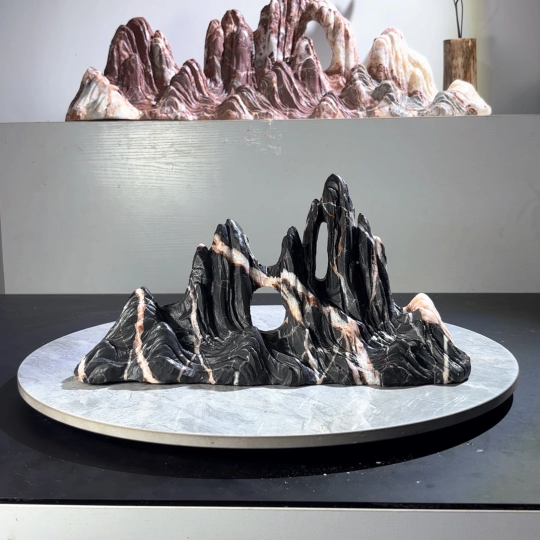 欢***颂灵璧山峰石鱼缸造景