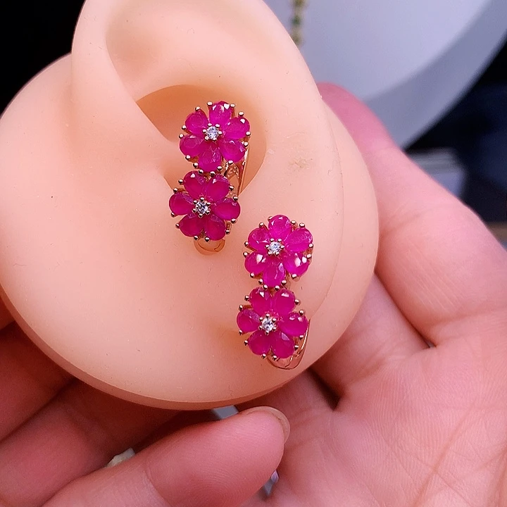 耳饰红宝石银S925镶嵌