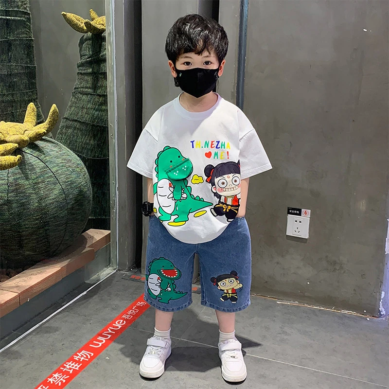 哪吒衣服男童夏季套装2025新款洋气宝宝夏装短袖帅气时髦儿童潮