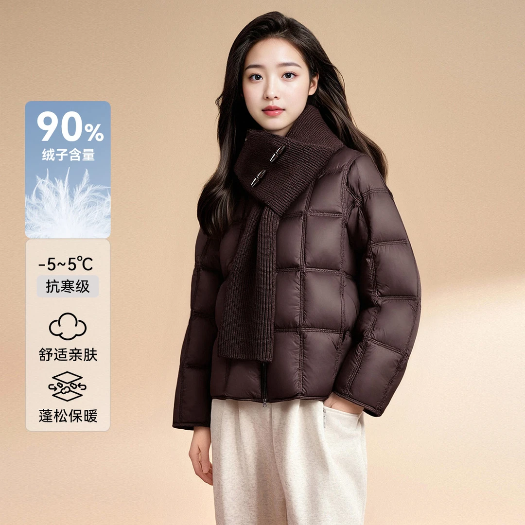 马克华菲休闲设计感带围巾款90鸭绒羽绒服冬季时尚百搭保暖外套女