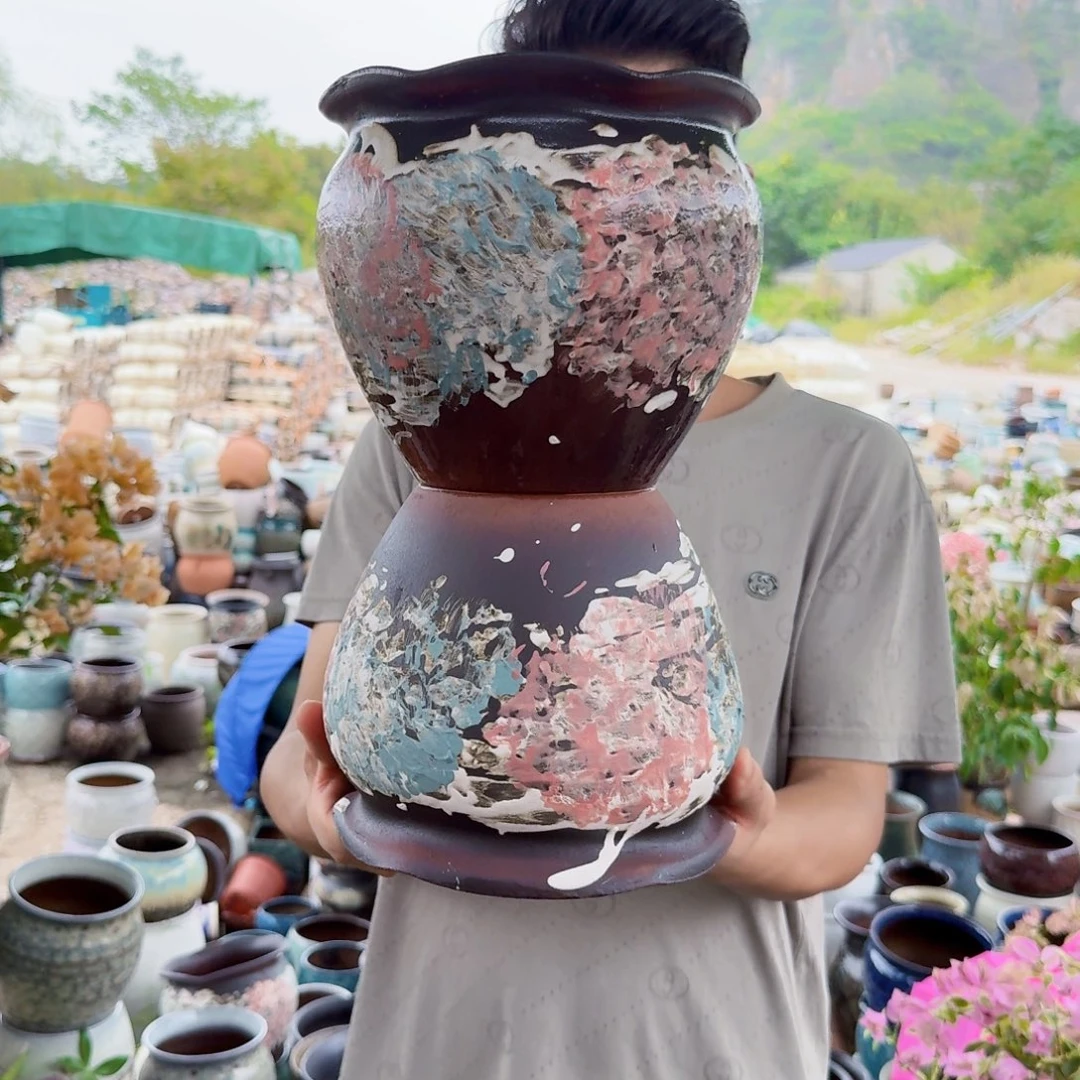 紫砂花盆口20高18（两个姹寂胖子粉