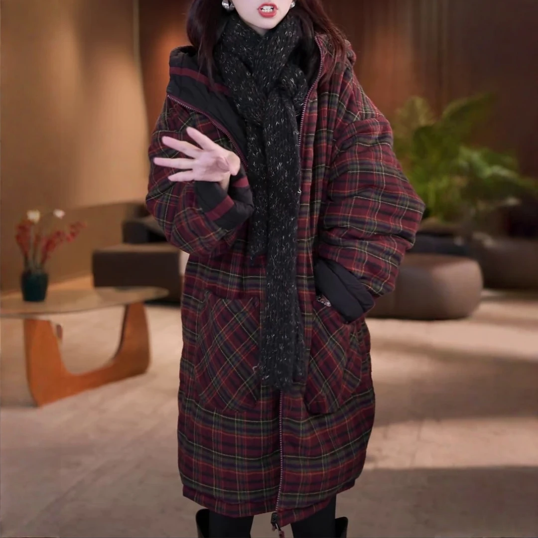 时尚洋气百搭双面穿棉衣外套2026秋冬新款宽松显瘦中长款连帽棉服