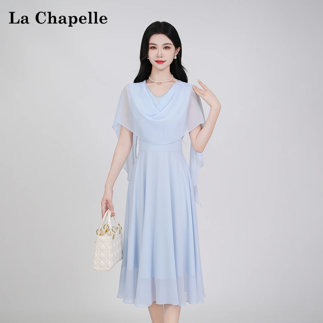 【拉夏贝尔】夏季法式设计感显瘦松紧腰短袖连衣裙