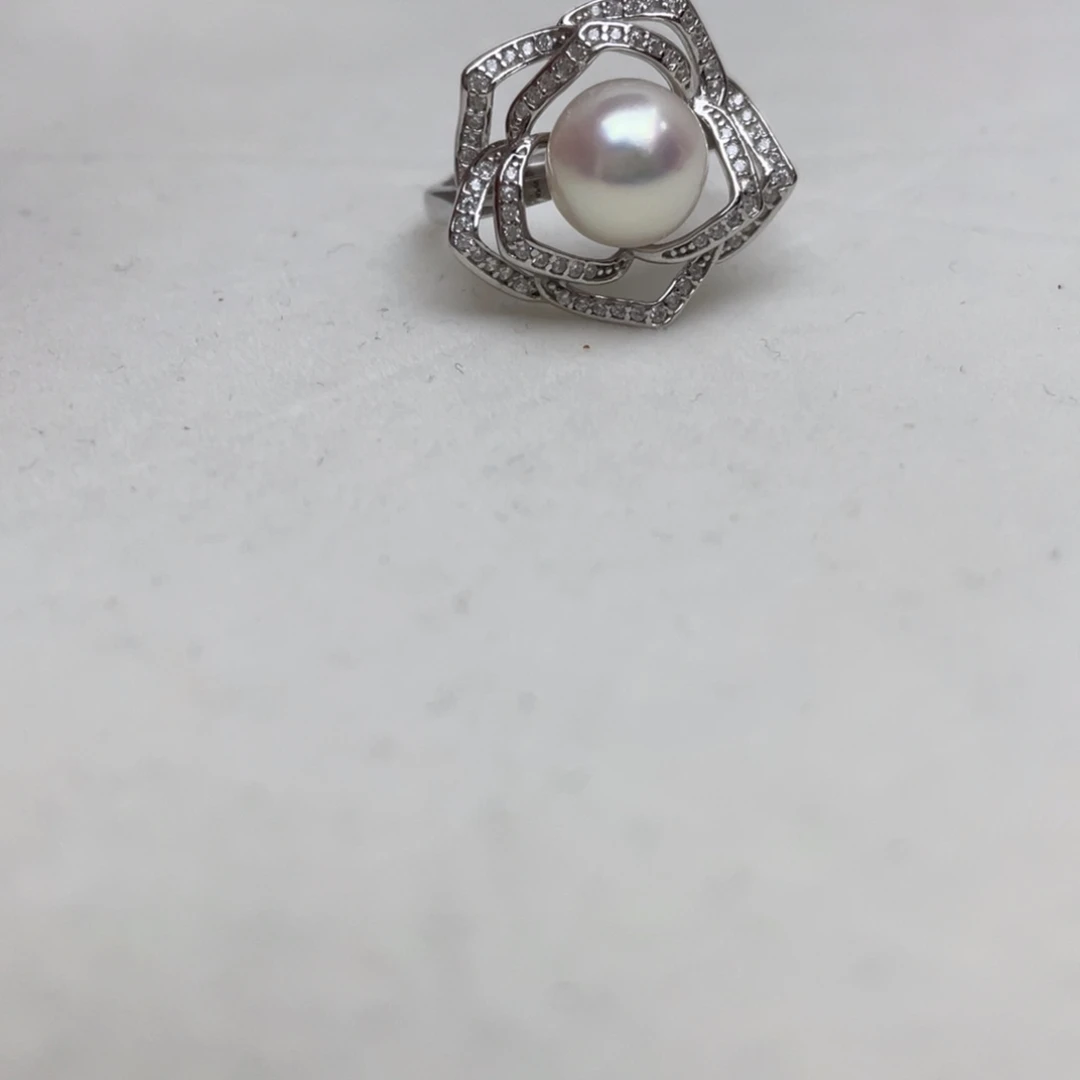 戒指海水珍珠银S925镶嵌