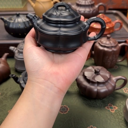 茶壶紫砂六方海棠竹鼓焐灰