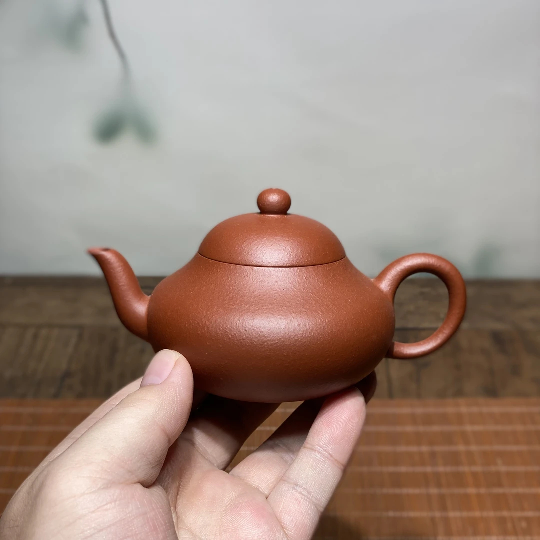 宜兴全手工紫砂壶生砂朱泥160cc梨形原矿泥料紫砂壶黄龙山矿区