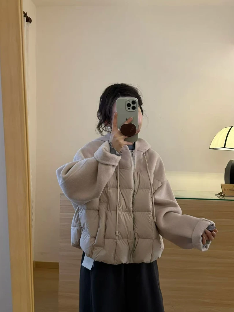 2025秋冬新款韩系简约高级感女拼接棉服外套百搭休闲裤两件套装