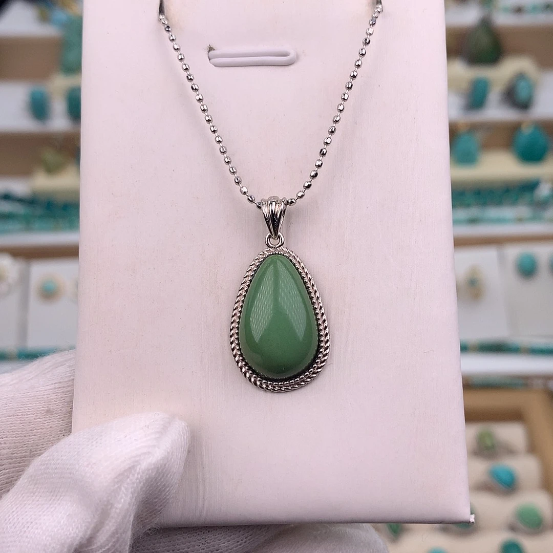 绿松石银S925镶嵌吊坠(不含链)