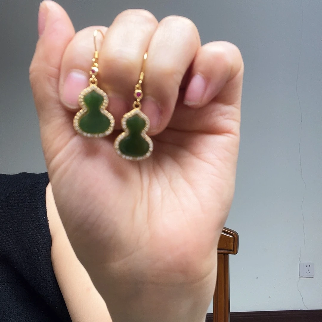 和田玉耳饰银S925镶嵌