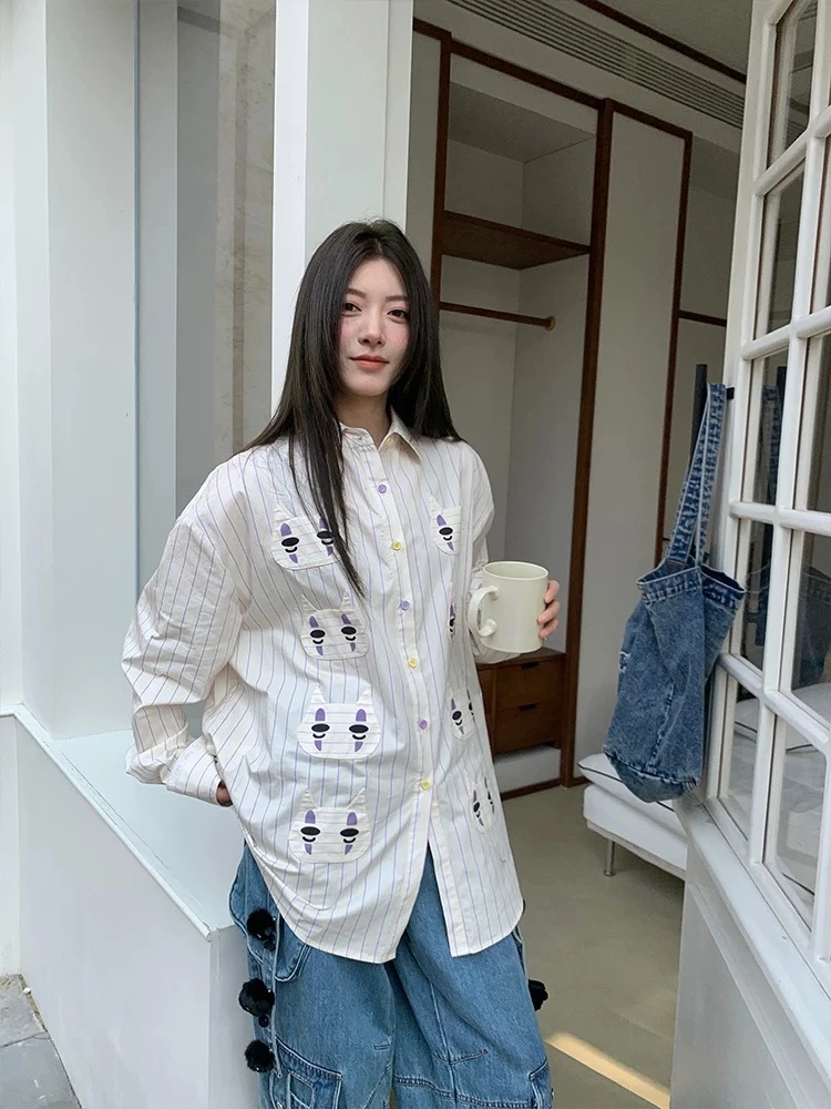 YANAG设计师品牌25春 无脸猫咪口袋条纹 长袖衬衫 ganjue买手店