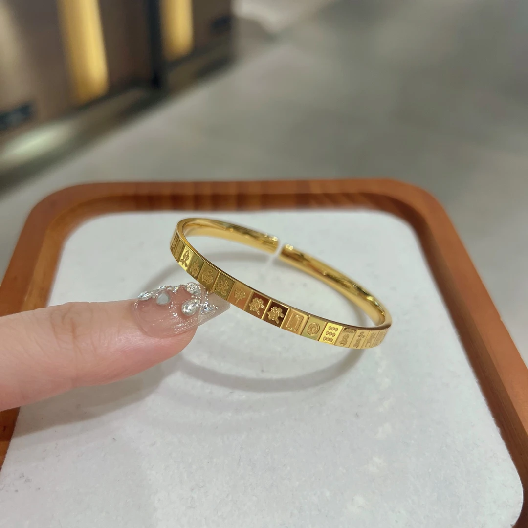 足银银制品 开口笑麻将十三幺手镯国风珐琅可调节气质时尚精美