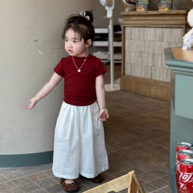 女童小女孩韩版中大童短袖套装夏装新款儿童洋气T恤白色阔腿长裤