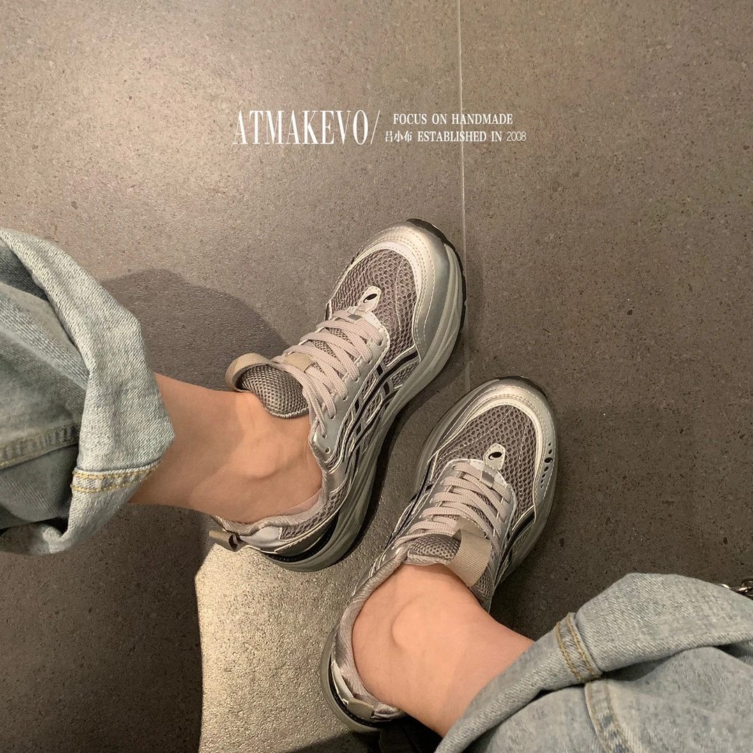 明显款银色星河老爹鞋女春季新款厚底增高正品圆头运动休闲鞋