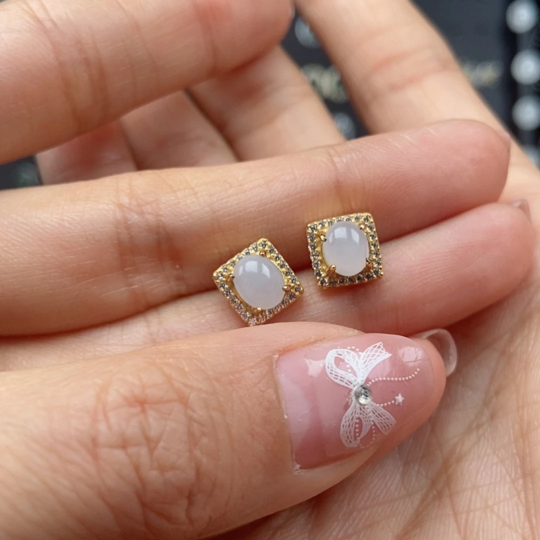 翡翠耳饰银S925镶嵌翡翠首饰