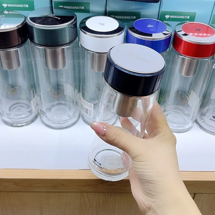 万象品牌单层玻璃杯U264-390蓝样品微瑕